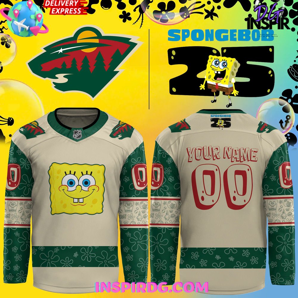 Minnesota Wild Spongebob 25Th Anniversary Custom Hockey Jersey